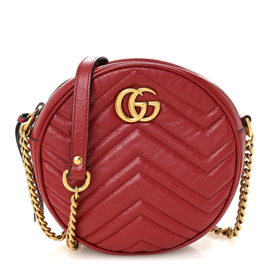 Glazed Calfskin Matelasse Heart Mini GG Marmont Round Shoulder Bag Romantic Cerise