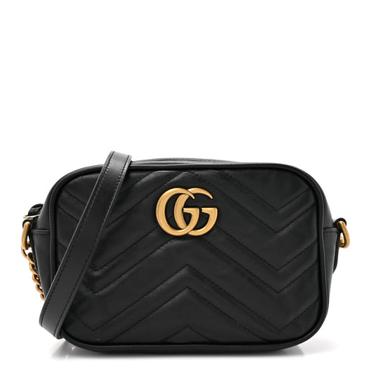 Calfskin Matelasse Mini GG Marmont Chain Shoulder Bag Black
