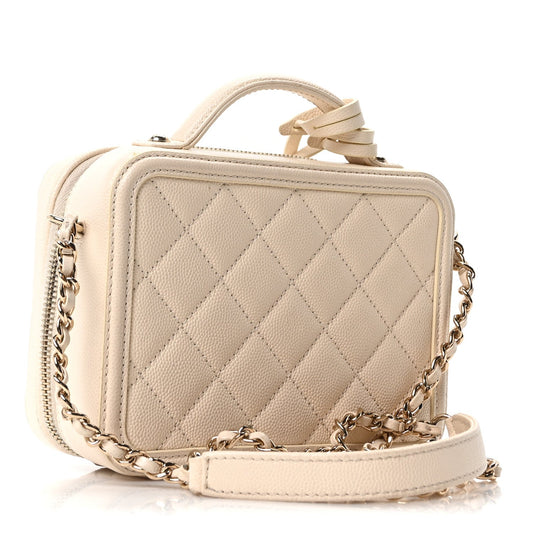 Caviar Quilted Small CC Filigree Vanity Case White