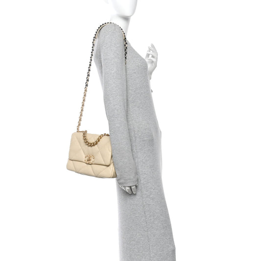 Lambskin Quilted Medium Chanel 19 Flap Beige