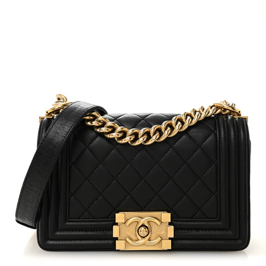 Lambskin Quilted Small Boy Flap Black