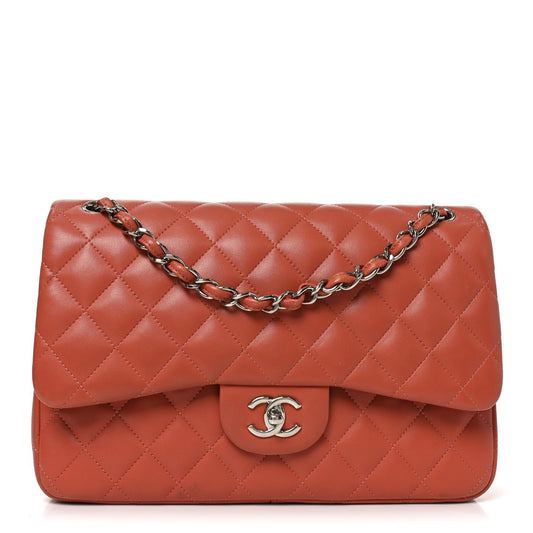 Lambskin Quilted Jumbo Double Flap Orange