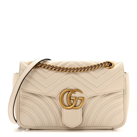 Calfskin Matelasse Small GG Marmont Shoulder Bag White