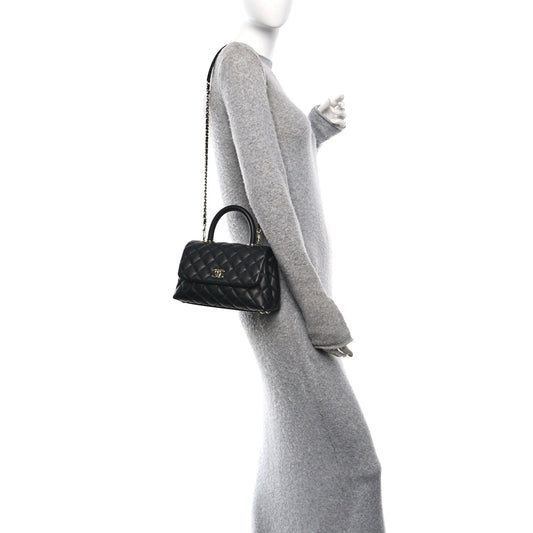 Caviar Quilted Mini Coco Handle Flap Black