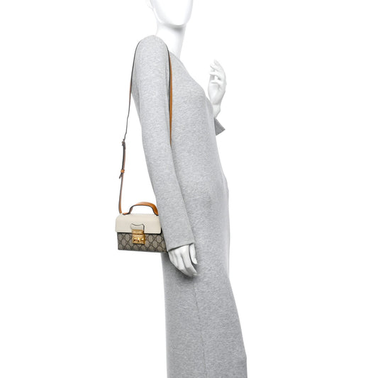 GG Supreme Monogram New Sakai Calfskin Mini Padlock Top Handle Shoulder Bag Beige Ebony Mystic White Sun Oil
