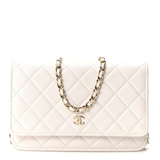 Caviar Quilted Wallet On Chain WOC White