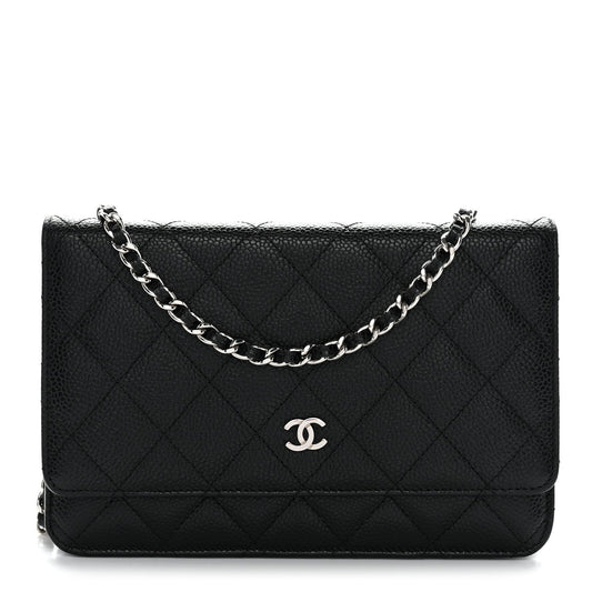 Caviar Quilted Wallet on Chain WOC Black