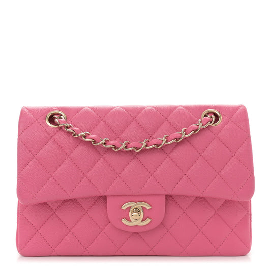 Caviar Quilted Small Double Flap Pink