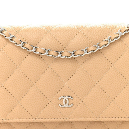 Caviar Quilted Wallet on Chain WOC Beige