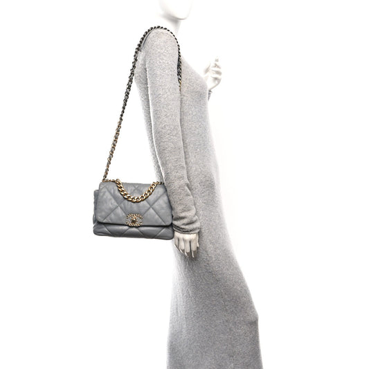Goatskin Quilted Medium Chanel 19 Flap Grey
