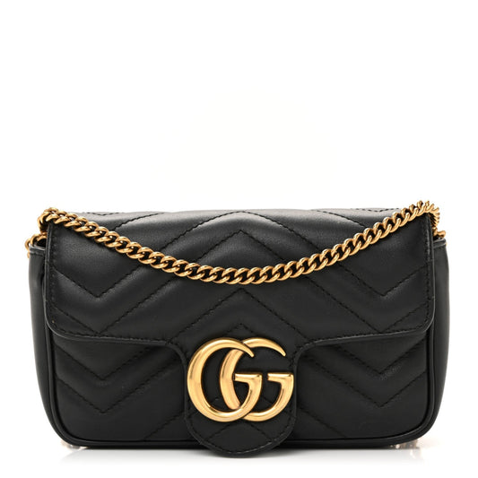 Calfskin Matelasse Super Mini GG Marmont Shoulder Bag Black