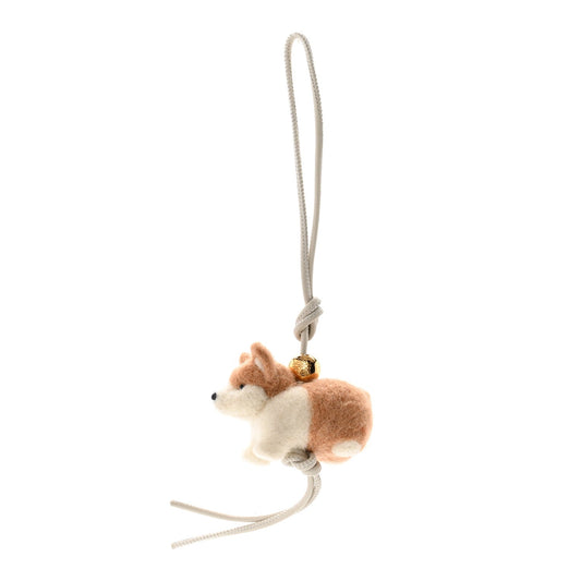 Calfskin Felt Corgi Bag Charm Soft Soft White Orange