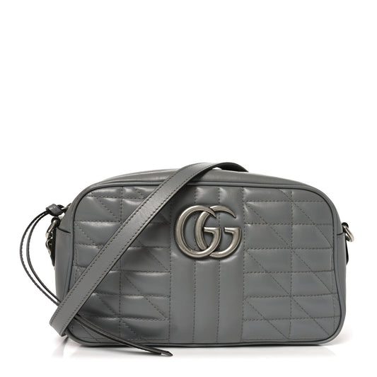 Calfskin Matelasse Aria Small GG Marmont Chain Shoulder Bag Deep Grey