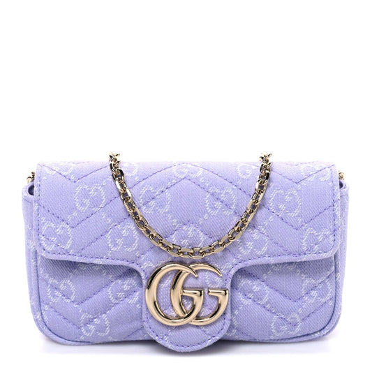 Denim GG Monogram Mini GG Marmont Shoulder Bag Light Purple