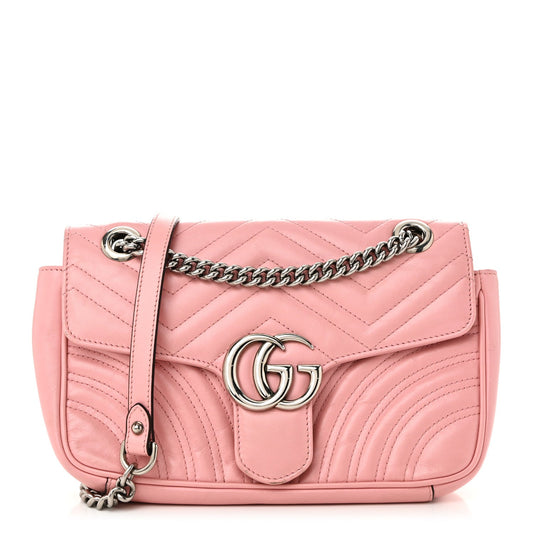 Calfskin Matelasse Small GG Marmont Shoulder Bag Wild Rose