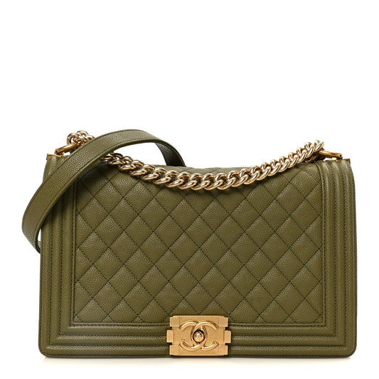 Caviar Quilted New Medium Boy Flap Khaki