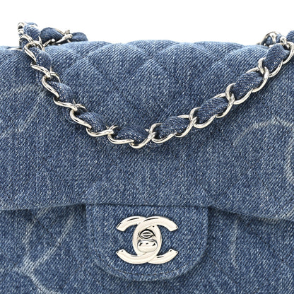 Denim CC Quilted Mini Square Flap Blue
