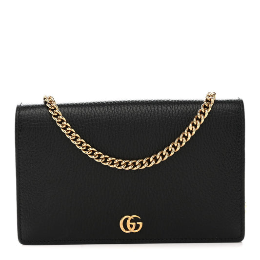 Dollar Calfskin Mini GG Marmont Chain Wallet Black