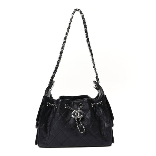 Metallic Caviar Quilted Mini Chanel 25 Handbag Dark Blue