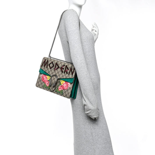 GG Supreme Monogram Embroidered Medium Dionysus Shoulder Bag Emerald