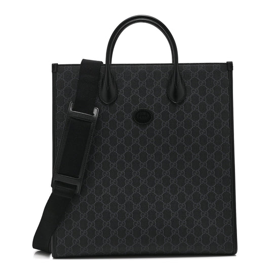 GG Supreme Monogram Azalea Calfskin Medium Retro Interlocking G Vertical Tote Bag Black