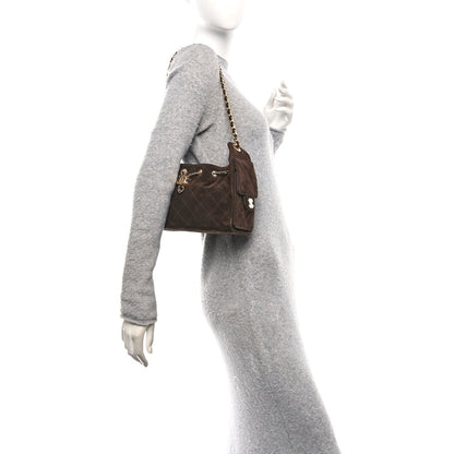 Suede Quilted Mini Chanel 25 Handbag Dark Brown