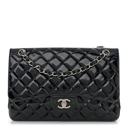 Patent Quilted Jumbo Double Flap Dark Blue