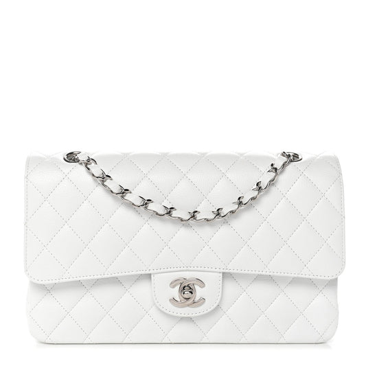 Caviar Quilted Medium Double Flap White