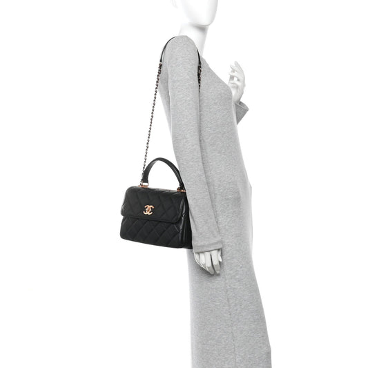 Lambskin Quilted Small Trendy CC Dual Handle Flap Bag Black