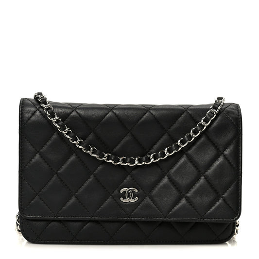 Lambskin Quilted Wallet On Chain WOC Black