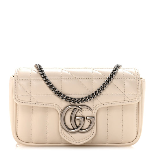 Calfskin Matelasse Aria Super Mini GG Marmont Shoulder Bag Mystic White