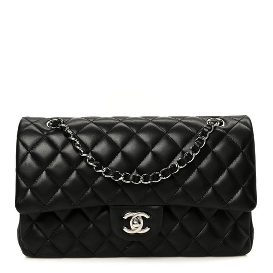 Lambskin Quilted Medium Double Flap Black