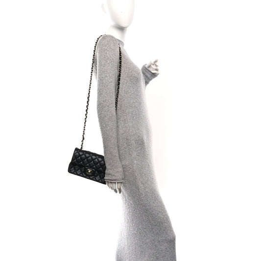Lambskin Quilted Mini Rectangular Flap Black