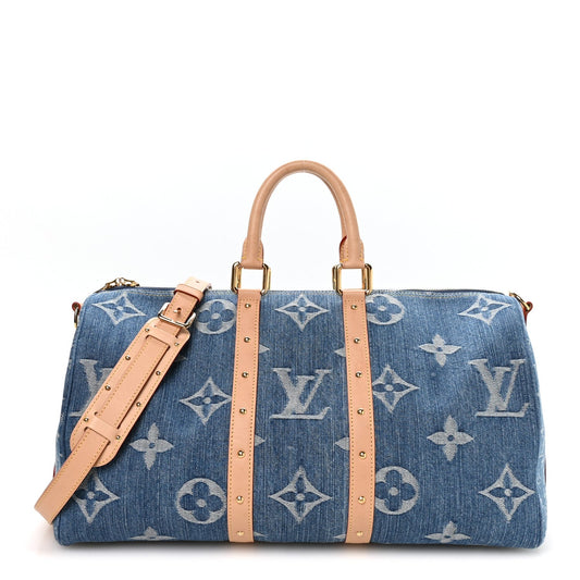 Denim Monogram New LV Remix Keepall Bandouliere 45 Blue