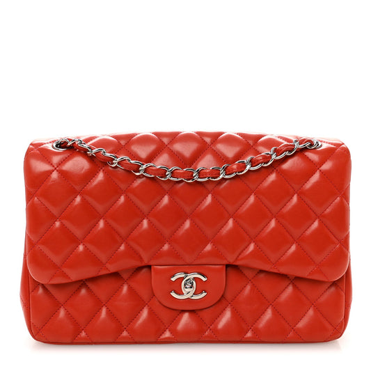 Lambskin Quilted Jumbo Double Flap Red