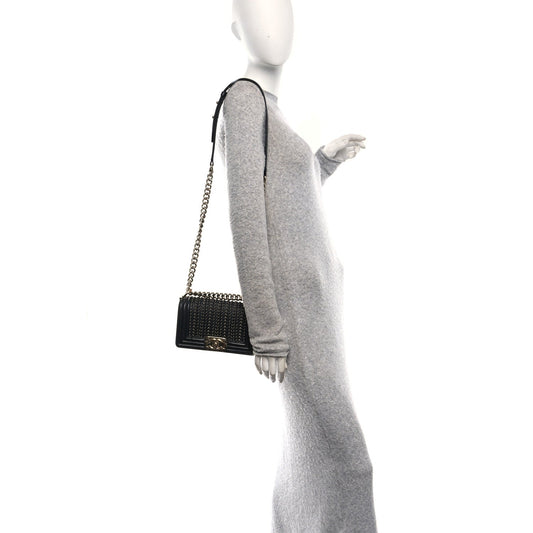 Calfskin Braided Small Boy Flap Black