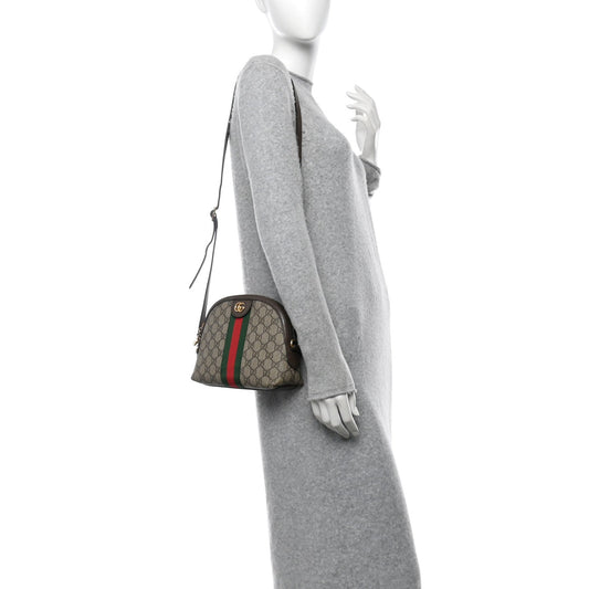 GG Supreme Monogram Textured Dollar Calfskin Web Small Ophidia Dome Shoulder Bag Beige Ebony New Acero