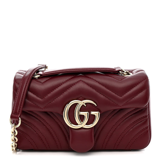 Lambskin Matelasse Small GG Marmont Shoulder Bag Rosso Ancora
