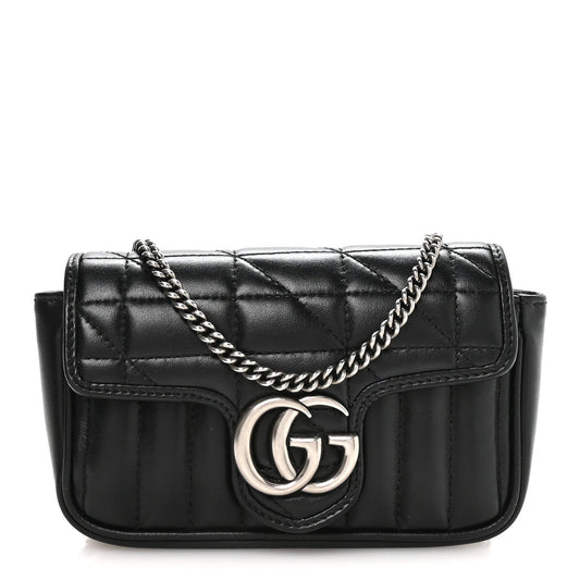 Calfskin Matelasse Aria Super Mini GG Marmont Shoulder Bag Black