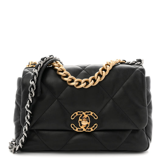 Lambskin Quilted Medium Chanel 19 Flap Black