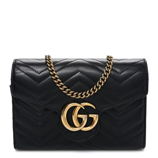 Calfskin Matelasse GG Marmont Chain Wallet Black