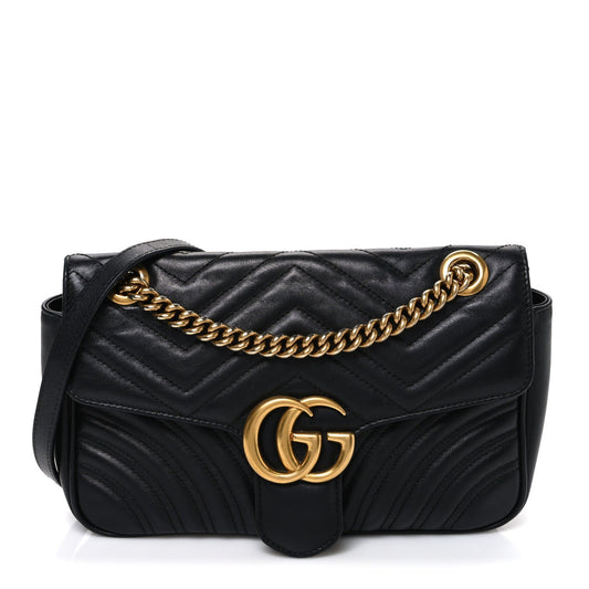 Calfskin Matelasse Small GG Marmont Shoulder Bag Black