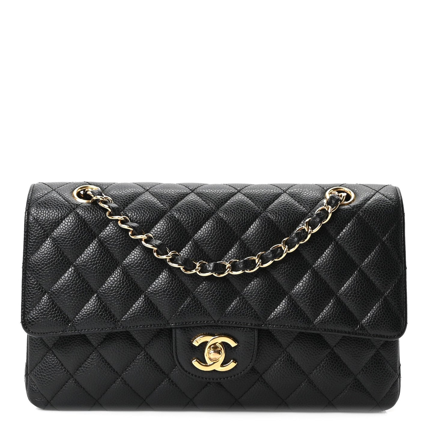 Caviar Quilted Medium Double Flap Black