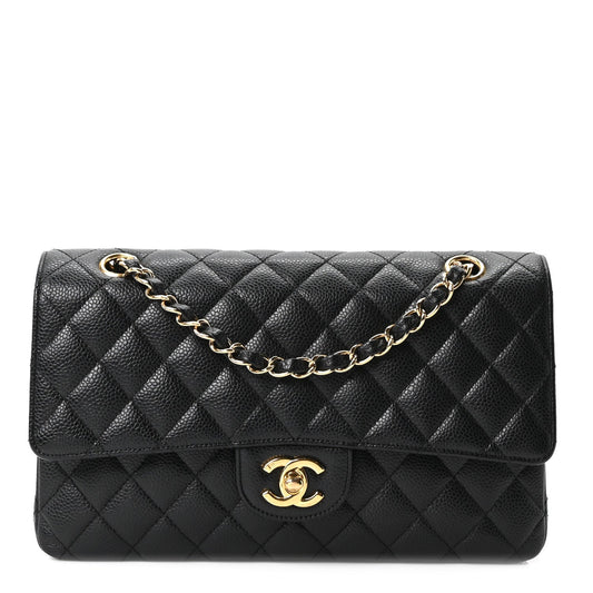 Caviar Quilted Medium Double Flap Black