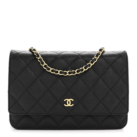 Caviar Quilted Wallet on Chain WOC Black
