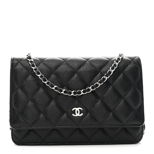 Caviar Quilted Wallet on Chain WOC Black