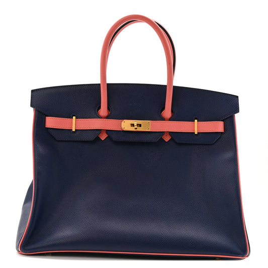Epsom Horseshoe Birkin 35 Bleu Saphir Flamingo