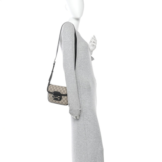 GG Supreme Monogram Horsebit 1955 Soft Small Shoulder Bag Beige Black