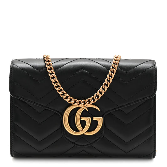 Calfskin Matelasse GG Marmont Chain Wallet Black