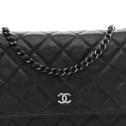 Crumpled Calfskin Quilted Wallet On Chain WOC So Black